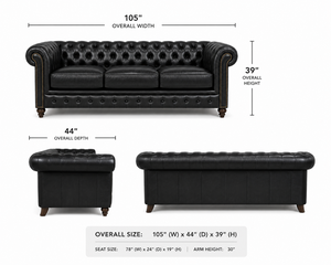 Eco-Friendly Top Grain Leather Chesterfield <b>Sofa</b> with Deep Button Tufting and Solid <b>Wood</b> <b>Frame</b> Leather <b>Sofa</b> - Product Image 2