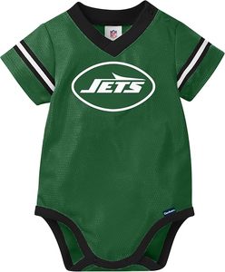 Combinaison bébé en jersey vert des New York Jets avec numéro blanc et logo de l'équipe, drapeau américain brodé, personnalisable - Product Image 2