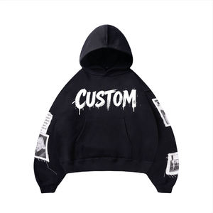 Sudadera con capucha extragrande personalizada con logotipo, para hombre, negra, de algodón tejido, informal, para otoño. - Product Image 2