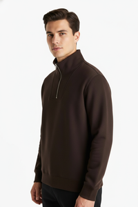 Sudadera de Hombre con Cierre de Cremallera, Color Marrón Oscuro, Cuello Alto, Manga Larga, Estilo Casual, para Otoño e Invierno - Product Image 4