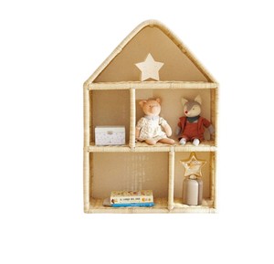 Estante de pared de ratán con forma de casa rústica natural para niños, estantería colgante tejida para decoración y almacenamiento de libros y juguetes para tiendas - Product Image 2