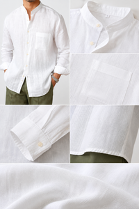 เสื้อเชิ้ตผู้ชายสไตล์ลำลอง วินเทจ คอจีน ระบายอากาศได้ดี ติดกระดุม แขนยาว เหมาะสำหรับฤดูหนาว ชายหาด ทรงหลวม ผ้าลินินผสมฝ้าย - Product Image 5