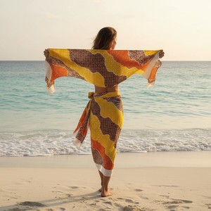 Sarong long en batik, jupe enveloppante, tenue de vacances tropicales, vêtements de plage décontractés, paréo de bain pour femmes, taille ajustable avec lien, élégant - Product Image 3