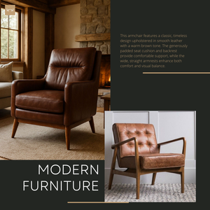 Fauteuil lounge en cuir de vachette véritable, structure en bois massif, fauteuil d'appoint moderne, fauteuil rembourré pour salon - Product Image 5