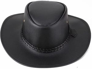 Genuine Leather Cowboy <b>Hats</b> for Men and Women Fedora <b>Hat</b> Cowboy Style Outback <b>Hat</b> With Buckle <b>Band</b> - Product Image 2