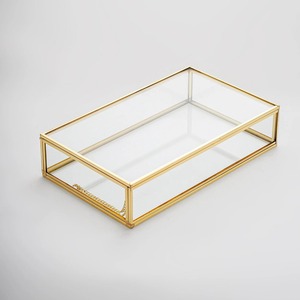 Boîte à bijoux et à bibelots en laiton et verre, de forme rectangulaire, finition dorée, boîte en verre, décoration de maison en métal - Product Image 6
