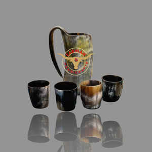 Jarra de Cerveza Premium de Cuerno de Buey de 20 oz, 4 Vasos Cortos para Beber, Juego de Bebidas para Camping, Rústico, Hecho a Mano, a Prueba de Fugas, Embalaje en Cartón - Product Image 4