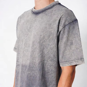 T-shirt vintage pour homme en coton délavé à l'acide, style streetwear rétro, col rond, manches courtes, effet vieilli, couleur minérale, vente en gros - Product Image 1