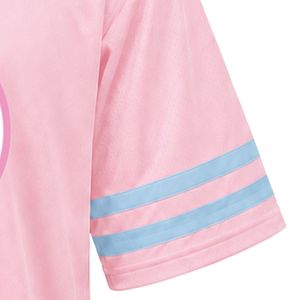 เสื้อเจอร์ซีย์กีฬาคอวีปักลายโลโก้แจ็คแอนด์จิลสีชมพูอ่อน แขนสั้น ลายทางสีน้ำเงิน เสื้อทีมกีฬา - Product Image 3