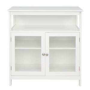 Credenza in MDF Bianco NC 80,65*40*82cm con Doppie Ante Trasparenti, Doppi Scomparti Interni, Strato di Stoccaggio Centrale, Verniciata a Spruzzo - Product Image 6
