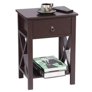 Modern FCH Brown Nightstand with 1 <b>Drawer</b> and Storage Shelf Elegant End <b>Table</b> for Bedroom <b>Side</b> <b>Tables</b> - Product Image 4