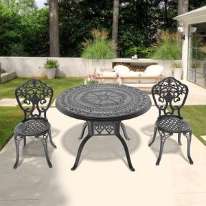 Set da pranzo/bistrot da esterno in alluminio pressofuso per tutte le stagioni, 3 pezzi, con struttura nera - Product Image 1