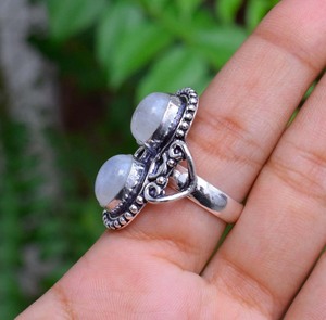 Bague en pierre de lune, argent sterling 925, pierre de lune arc-en-ciel naturelle, bijoux de mariage - Product Image 5