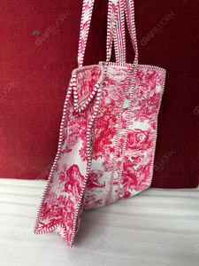 Bolso Tote de Algodón Acolchado con Estampado Toile Rojo Hecho a Mano, Bolso de Compras Textil Vintage con Diseño de Vida Silvestre, Bolso Grande para Llevar al Hombro, OEM - Product Image 3
