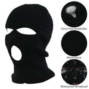 Masque de ski tricoté à 3 trous avec logo personnalisé, balaclava d'hiver à double couche, couvre-visage complet, masque de ski chaud pour temps froid - Product Image 2