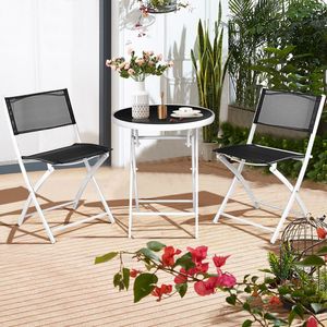 Conjunto de Bistro Plegable de 3 Piezas - Muebles de Patio con Mesa de Vidrio y Sillas - Conjunto Resistente para Exteriores, Balcón, Jardín y Terraza - Product Image 3