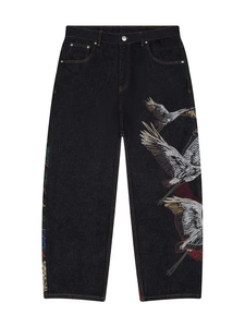 Jeans en denim selvedge noir personnalisé de haute qualité, coupe droite, style streetwear hip-hop, OEM ODM, coton, pour hommes - Product Image 1