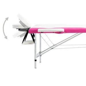 Table de massage pliable en aluminium à 2 zones, blanche et rose, pour la relaxation et le confort - Product Image 4