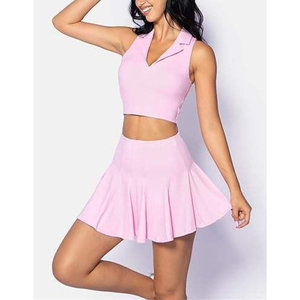 Women Tennis Skirt Set 2 Piece Cropped Polo Skort Outfit High Waist Pleated <b>Athletic</b> Tennis Wear With Inner Shorts Pocket Wholes - Product Image 3