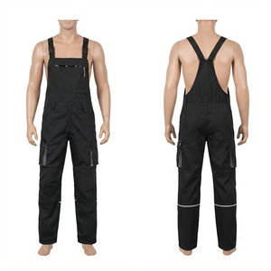 Mens <b>Work</b> Bib <b>Pant</b> 280 GSM Cotton Polyester Twill <b>Black</b> Reinforced Panel Design Custom Embroidery Print Woven Logo OEM - Product Image 1