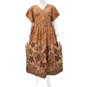 Women Casual Kimono Dress with button in front <b>V</b>-neck and <b>string</b> on both side by Chrysanta - Product Image 5