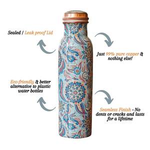Bouteille d'eau en cuivre chic vintage à motif bohème avec couvercle, portable pour l'extérieur - Product Image 4