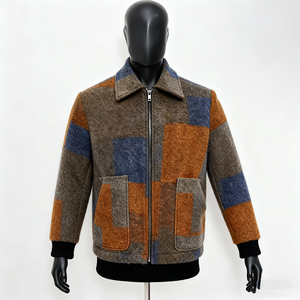 Custom Color Blocking Embroidered Design Regular Fit Formal Wool <b>Jacket</b> Zipper Up Front Pockets Men Designer <b>Jacket</b> - Product Image 4