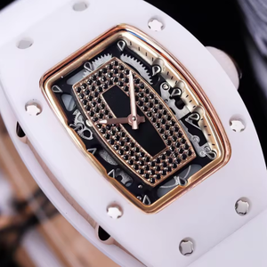 High Quality Luxury Tonneau Skeleton Diamond Automatic Women's <b>Watch</b> Ceramic <b>Case</b> Silicone Strap Mechanical Wristwatch - Product Image 3