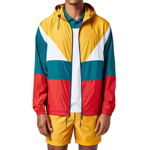 Ensemble coupe-vent à capuche pour homme, color-block, séchage rapide, polyester, décontracté, été, deux pièces, survêtement - Product Image 3