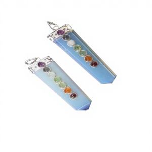 Colgante Rectangular Plano con Siete Chakras, Temática Cristiana, Cristal, Ecológico, Hecho a Mano, Chapado en Plata Antigua, Venta al Por Mayor - Product Image 1