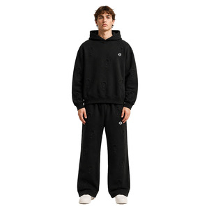 Ensemble sweat à capuche et jogging surdimensionné pour homme avec broderie intégrale, style streetwear Y2K personnalisé, vente en gros directe usine - Product Image 1