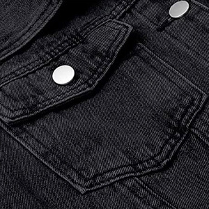 เสื้อแจ็คเก็ตยีนส์สีดำสำหรับผู้ชาย สไตล์ลำลอง สีพื้น ปกคอพับ ผ้าฝ้ายฟอกทรงปกติ กระดุมแถวเดียว สวมใส่ได้ในฤดูใบไม้ร่วง - Product Image 5