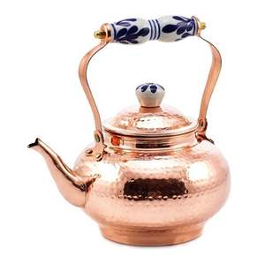 Luxury Hand Hammered Copper <b>Tea</b> Kettle with Wooden Floral Handle Traditional Style Teapot for Kitchen Decor and <b>Gifting</b> - Product Image 2