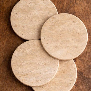 Posavasos minimalistas de piedra travertino, decoración natural para mesa, juego de 4 posavasos para bebidas - Product Image 1