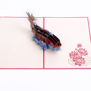 Carte de vœux artisanale 3D pop-up Poisson Koi en papier, idéale pour les cadeaux de fêtes et la décoration, vente en gros - Product Image 6
