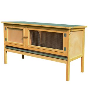 Sturdy Fir Wood <b>Rabbit</b> Hutch Openable Waterproof Roof with No Leak Tray Indoor Outdoor Yellow Green Bunny <b>Cage</b> for Small Animals - Product Image 1