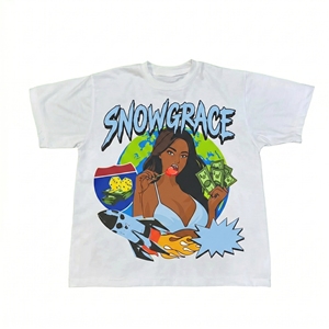 Snowgrace Men's White Short Sleeve T-<b>Shirt</b> With Graphic Print Street Style Regular Fit O-Neck Jersey Cotton - Product Image 1