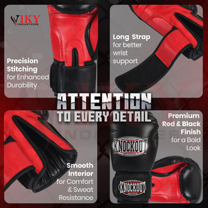 Fournisseur en gros d'équipements d'entraînement et de sparring en cuir PU robuste, bandages de poignet, gants de boxe robustes noirs et rouges à marque privée - Product Image 4