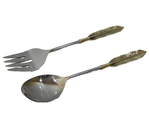 Ensemble de serveurs à salade en laiton de qualité supérieure, ensemble de couverts décoratifs indiens faits à la main, ensemble de couverts en acier inoxydable avec polissage brillant/nickel - Product Image 1