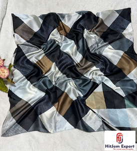 Nuevos Estilos de Moda, Pañuelos de Seda de Verano, Chales de Alta Calidad, Diseño Geométrico Naranja con Letras, Transpirables, para Mujer - Product Image 4