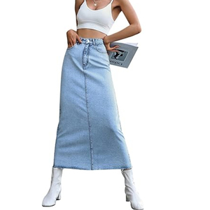Factory Wholesale High Waist Long Baggy Skirt Maxi Style Ladies Long <b>Denim</b> Cotton Jeans Korean <b>Stretch</b> Women's Skirts New High - Product Image 3