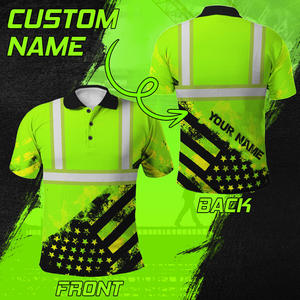 เสื้อโปโลสะท้อนแสงสำหรับผู้ชาย สีเขียว-ดำ ลายธงชาติอเมริกา ปักชื่อได้ ชุดทำงาน ชุดยูนิฟอร์มนิรภัย - Product Image 4