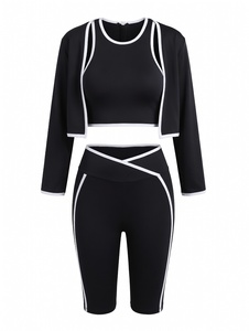 Conjunto Deportivo de Yoga de 3 Piezas para Mujer, con Logotipo Frontal, en Colores Personalizados, Elástico, de Spandex/Nailon, para Gimnasio y Entrenamiento - Product Image 4