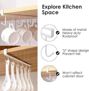 Étagère métallique sous-armoire avec crochets pour ustensiles de cuisine et rangement de tasses, design minimaliste, type crochet durable - Product Image 5
