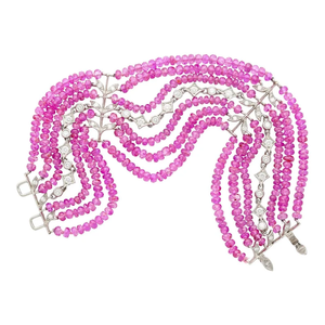 Romantic Solid Pink <b>Beaded</b> <b>Bracelet</b> For Women's Crystal Rhinestone Jewelry Gift Fashion Stackable Bangle - Product Image 4