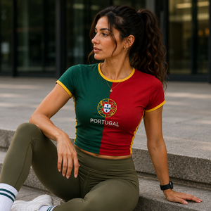 Camiseta Corta Personalizada para Mujer con Bandera Nacional, Estilo Y2K, Tejido de Poliéster y Spandex, Anti-Pilling - Product Image 1