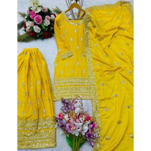 Conjunto de ropa de fiesta de diseñador para mujer con hermoso Top Dupatta y Sarara - Product Image 4