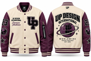 Veste de baseball personnalisée crème et violette avec manches en cuir, veste bomber de qualité supérieure, logo streetwear brodé - Product Image 4