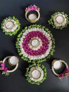 Elegante Portavelas de Metal Estilo Art Deco Ecológico, Flores Artificiales Rangoli, Decoración Tradicional para el Hogar, Bautizo, Diwali - Product Image 6