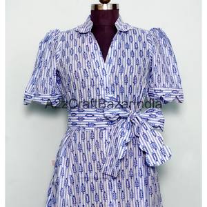 Vestido Midi de Mujer Ecológico 100% Algodón con Estampado Floral, Cuello en V, Mangas Cortas, Bolsillos, Decoración de Botones, Casual de Oficina - Product Image 4